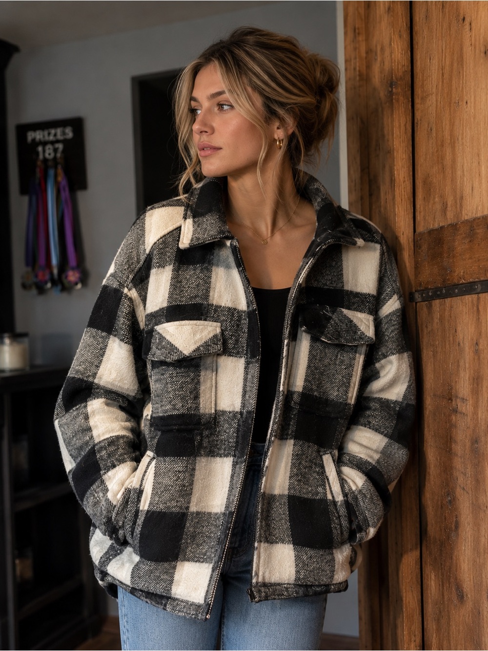 Sold - Garage Monochrome Checkered Utility Jacket